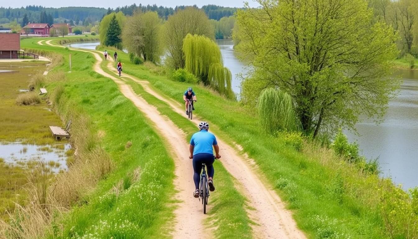 Trasa rowerowa wzdłuż rzeki Narew w okolicach Wyszkowa