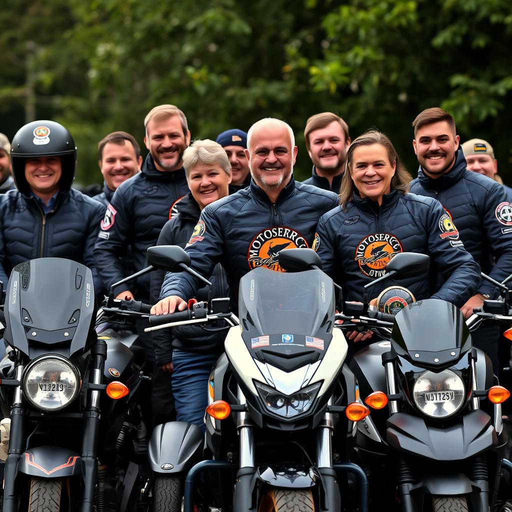 Grupa motocyklistów z emblematami Motoserce akcja krwiodawstwa