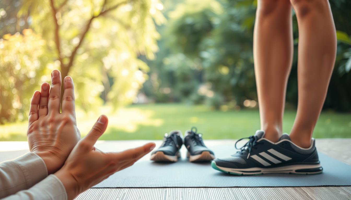 Person performing gentle stretches and strengthening exercises to protect joints — examples of movement and posture work that reduce injury risk