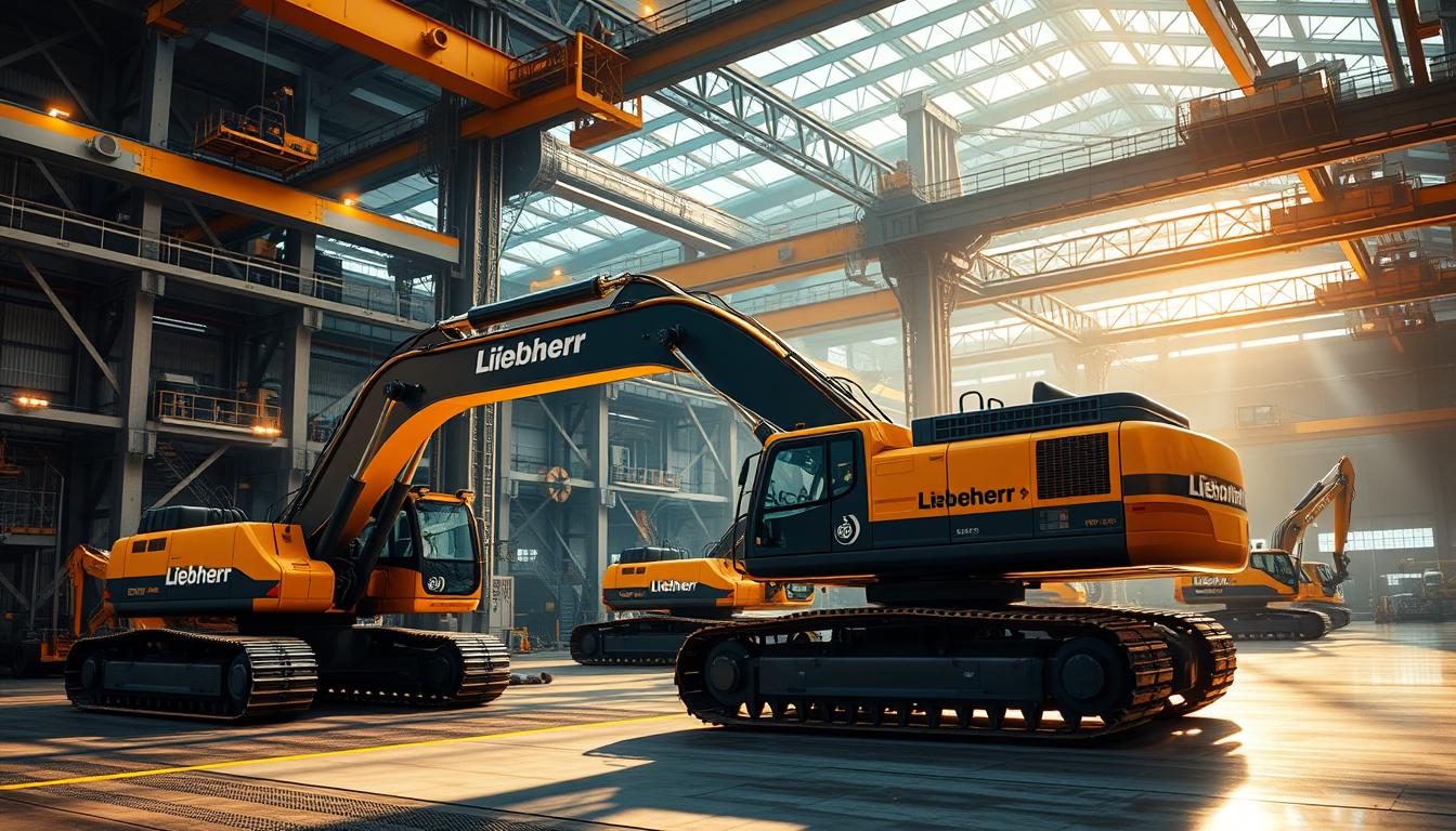 Why the World’s Toughest Projects Rely on Liebherr - EconoMix Plus A high-tech industrial facility with cutting-edge Liebherr excavators, cranes, and heavy machinery in the foreground, mid-ground, and background. The scene is bathed in warm, natural lighting, creating a sense of power and efficiency. The equipment is branded with the "EconoMix Plus" logo, showcasing Liebherr's commitment to sustainable and innovative solutions. The overall atmosphere conveys engineering excellence, precision, and the ability to tackle the world's toughest projects.