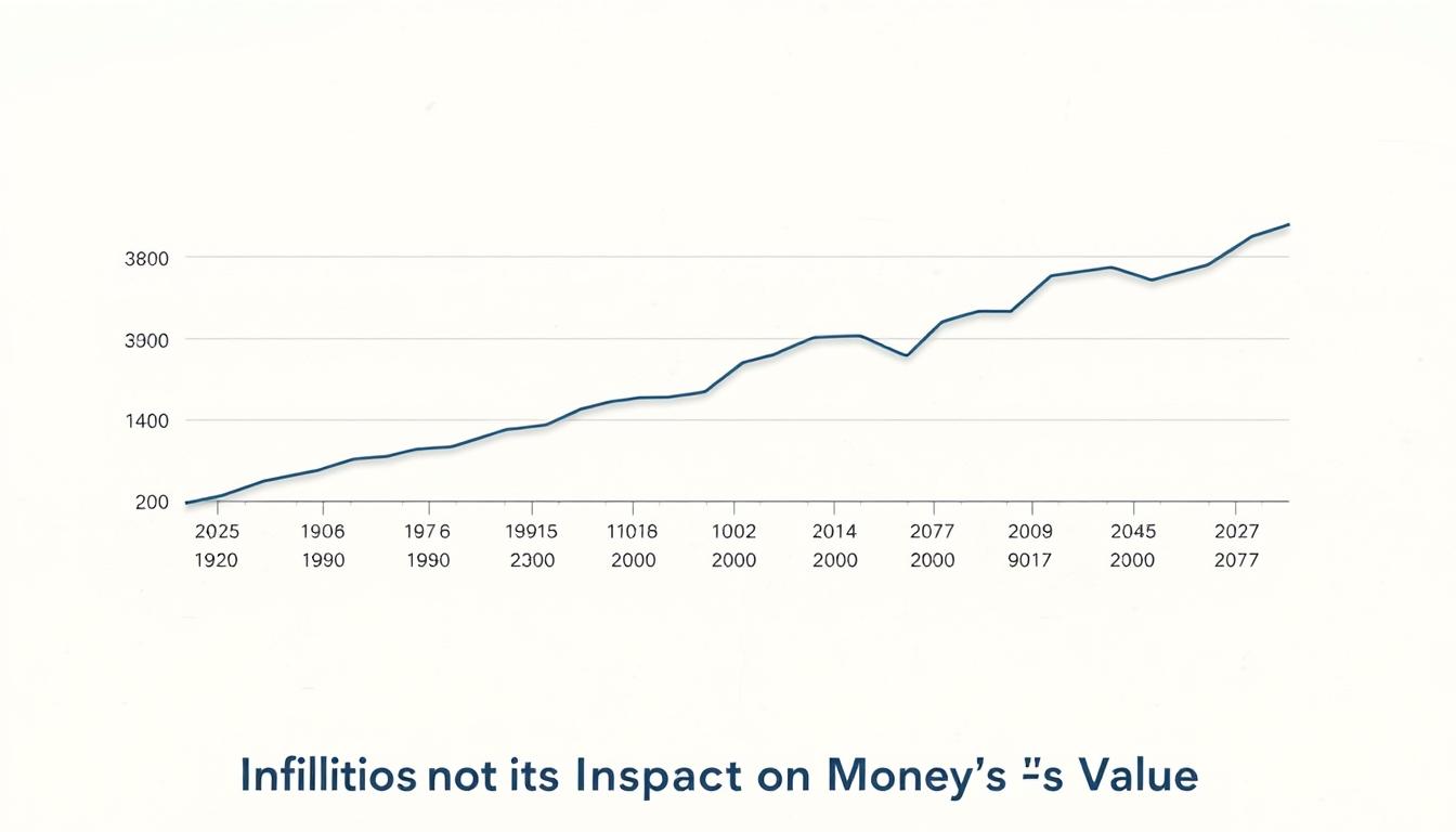 How Much Was $100 Worth in 1850? Tools to Understand the Value of Money Through Time -EconoMix Plus A detailed, beautifully illustrated line graph depicting the historical inflation rate over time, featuring the EconoMix Plus brand. The chart is rendered in a clean, minimalist style with a neutral color palette, allowing the data to take center stage. The background is a subtle, textured off-white, with the graph lines and axis labels in shades of gray and blue, creating a sense of balance and clarity. The overall mood is informative and analytical, perfectly suited to illustrate the "Inflation and Its Impact on Money's Value" section of the article.