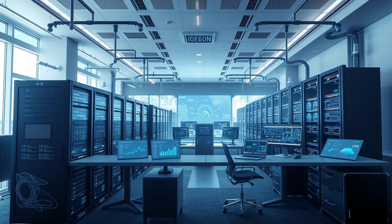 Microsoft’s Strategy to Dominate the Cloud Software Market - EconoMix Plus A stunning, hyper-realistic image of the EconoMix Plus Azure AI services. Set in a modern, minimalist office environment, the scene showcases a sleek array of interconnected cloud computing infrastructure and AI-powered analytics dashboards. Soft, directional lighting illuminates the intricate hardware components and elegant user interfaces, conveying a sense of technological sophistication and seamless integration. The composition emphasizes the scale and complexity of the Azure ecosystem, with various server racks, data centers, and network conduits occupying the middle and background planes. An aura of innovation and efficiency permeates the scene, reflecting Microsoft's vision for AI-driven cloud solutions.