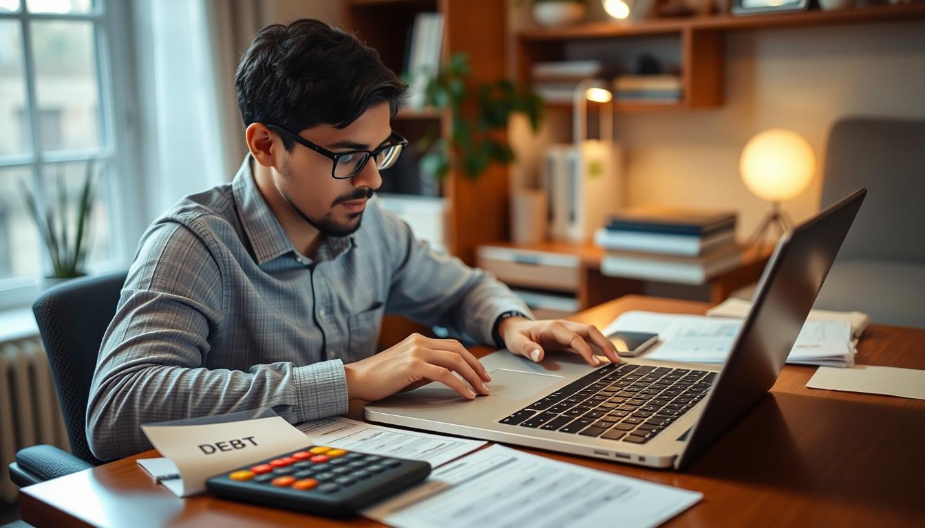 Is It Safe to Borrow During Economic Crises - EconoMix Plus Image of a person consolidating debt on a laptop