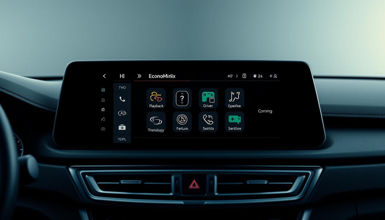 Can Jaguar’s British Elegance Survive a World Obsessed with Tesla? - EconoMix Plus Sleek and contemporary infotainment system display, showcasing the advanced features of the "EconoMix Plus" system. The screen is set against a minimalist, high-contrast background, with clean lines and a focus on user interface elements. The display highlights various functions such as navigation, media playback, and driver assistance controls, reflecting the "Technology Integration" theme. Soft backlighting and a subtle gradient accentuate the premium aesthetic. Carefully composed to emphasize the system's elegant design and intuitive usability.