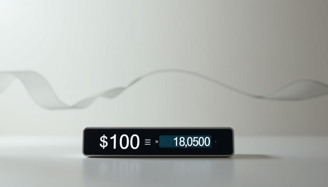 How Much Was $100 Worth in 1850? Tools to Understand the Value of Money Through Time -EconoMix Plus A detailed comparison of dollar value over time, showcasing how $100 in 1850 would equate to modern-day purchasing power. The scene features a clean, minimalist design with a muted color palette. In the foreground, the "EconoMix Plus" calculator prominently displays the 1850 dollar amount and its contemporary equivalent. The middle ground depicts abstract shapes and lines representing the passage of time, while the background maintains a simple, elegant backdrop to highlight the core financial comparison. Subtle lighting casts a soft, contemplative glow, inviting the viewer to ponder the changing value of money throughout history.