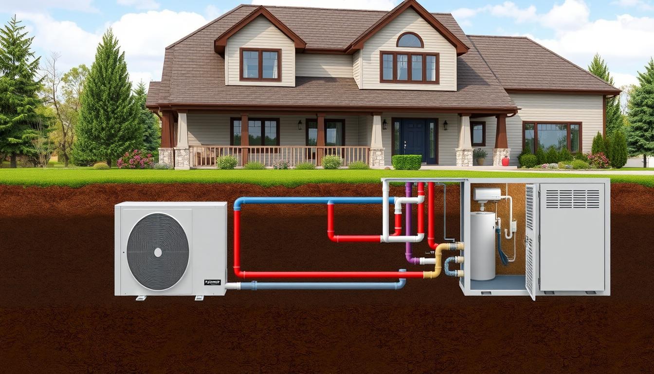 Can Small Families Save Money by Switching to Renewable Energy -EconoMix Plus Generate an image of a geothermal heat pump installation for a home.