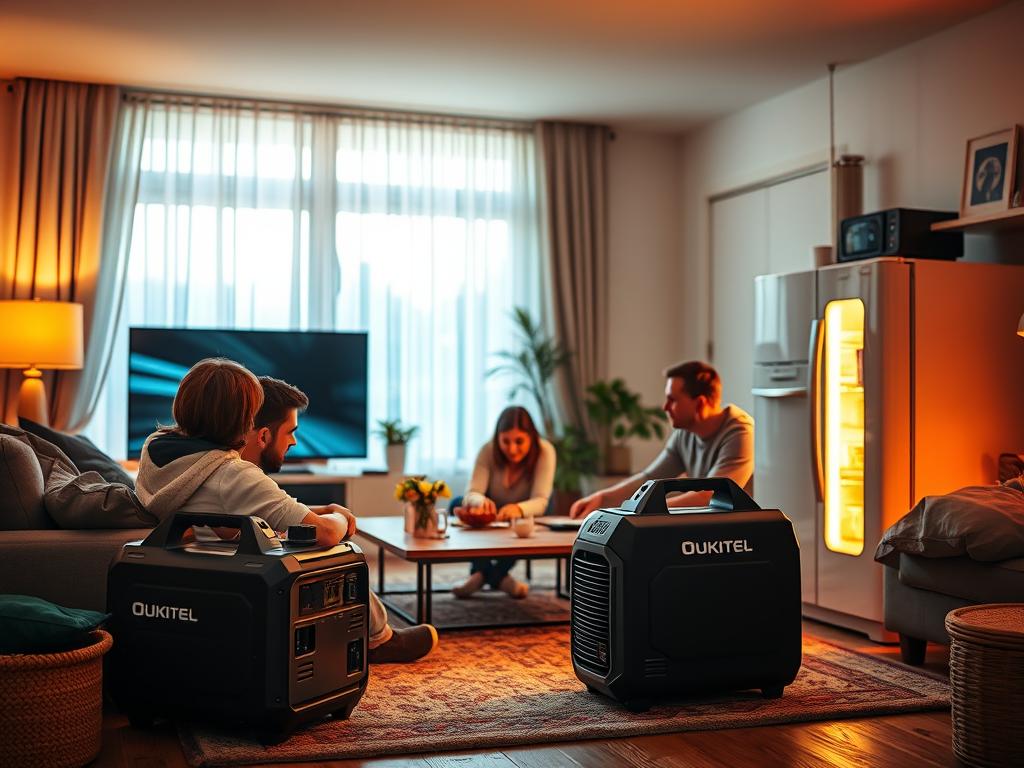 Famille utilisant le Générateur solaire Oukitel P5000 Pro pendant une coupure d'électricité
