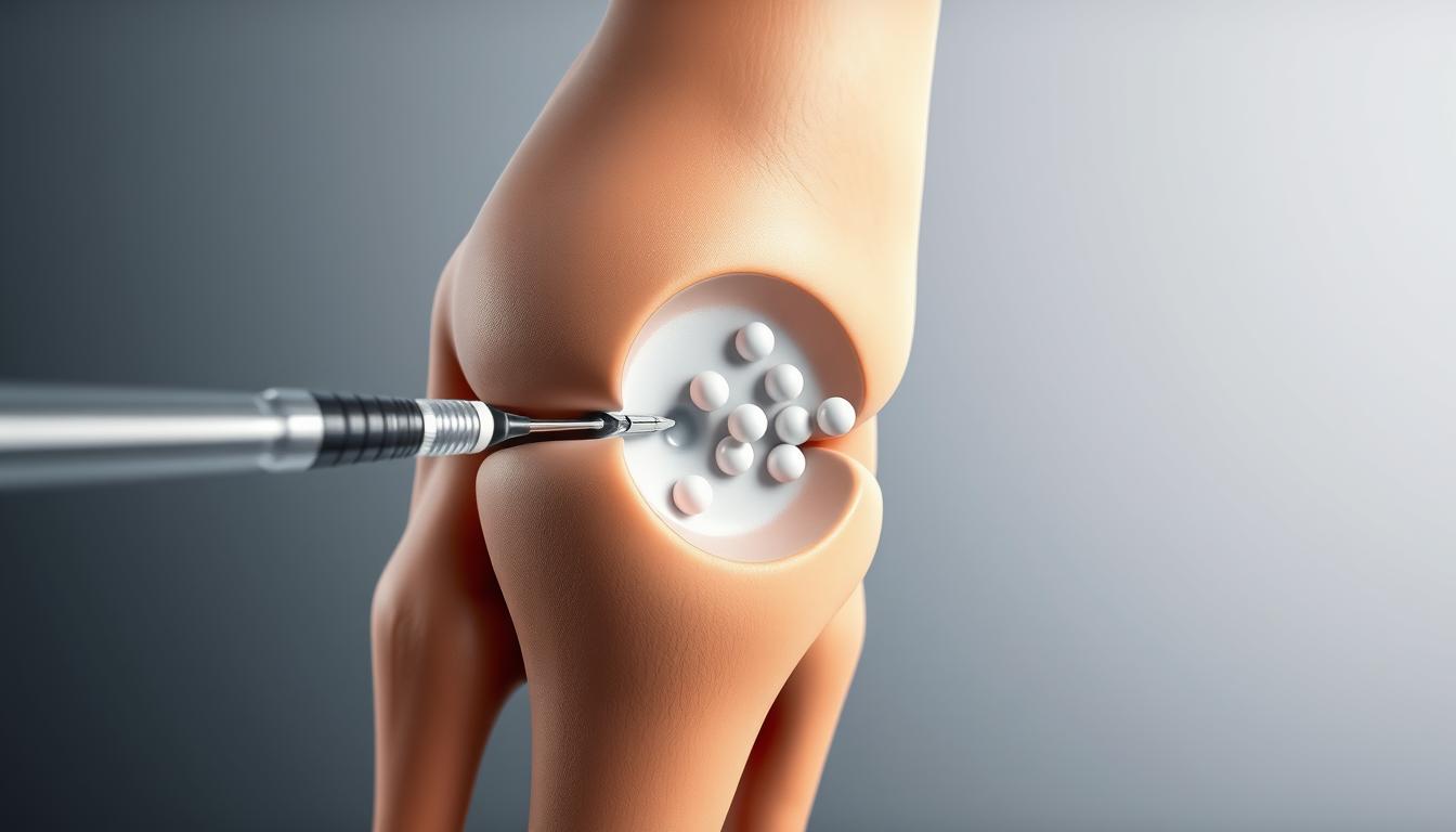 A detailed medical illustration showcasing the infiltration of corticosteroids into the joint space. A crisp, close-up perspective highlights the needle's precise insertion, capturing the nuanced procedure with clinical precision. The foreground features the injection site, the surrounding anatomy rendered in delicate anatomical detail. The middle ground presents a cross-sectional view, revealing the internal structures and the dispersal of the corticosteroid medication. The background adopts a muted, subdued palette, allowing the key elements to take center stage and convey the therapeutic focus of the image. Subtle lighting accentuates the three-dimensional depth, lending a sense of realism and technical accuracy to this informative medical visualization.