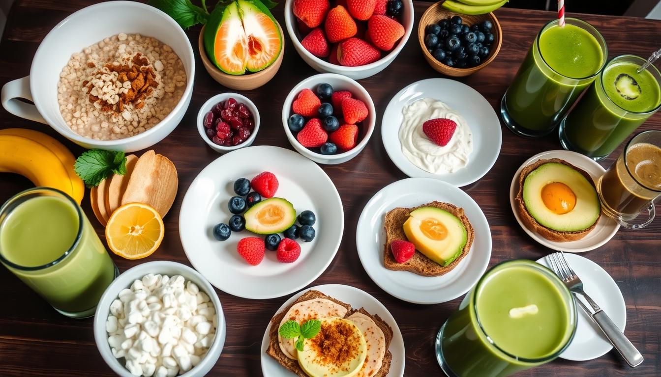 Motivierendes Bild eines gesunden Frühstücks zum Abnehmen mit frischen Zutaten