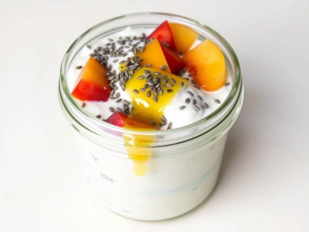 Griechischer Joghurt mit Chia-Samen und Honig als Frühstück zum Abnehmen