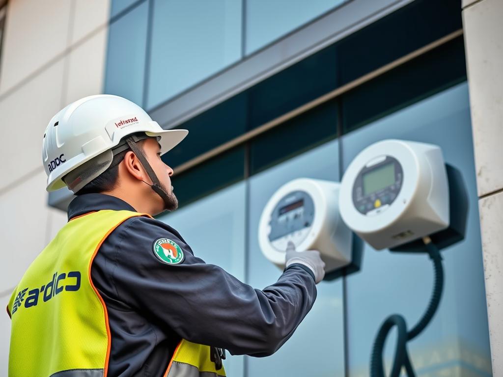 ADDC technician installing smart meter for electricity monitoring in Abu Dhabi