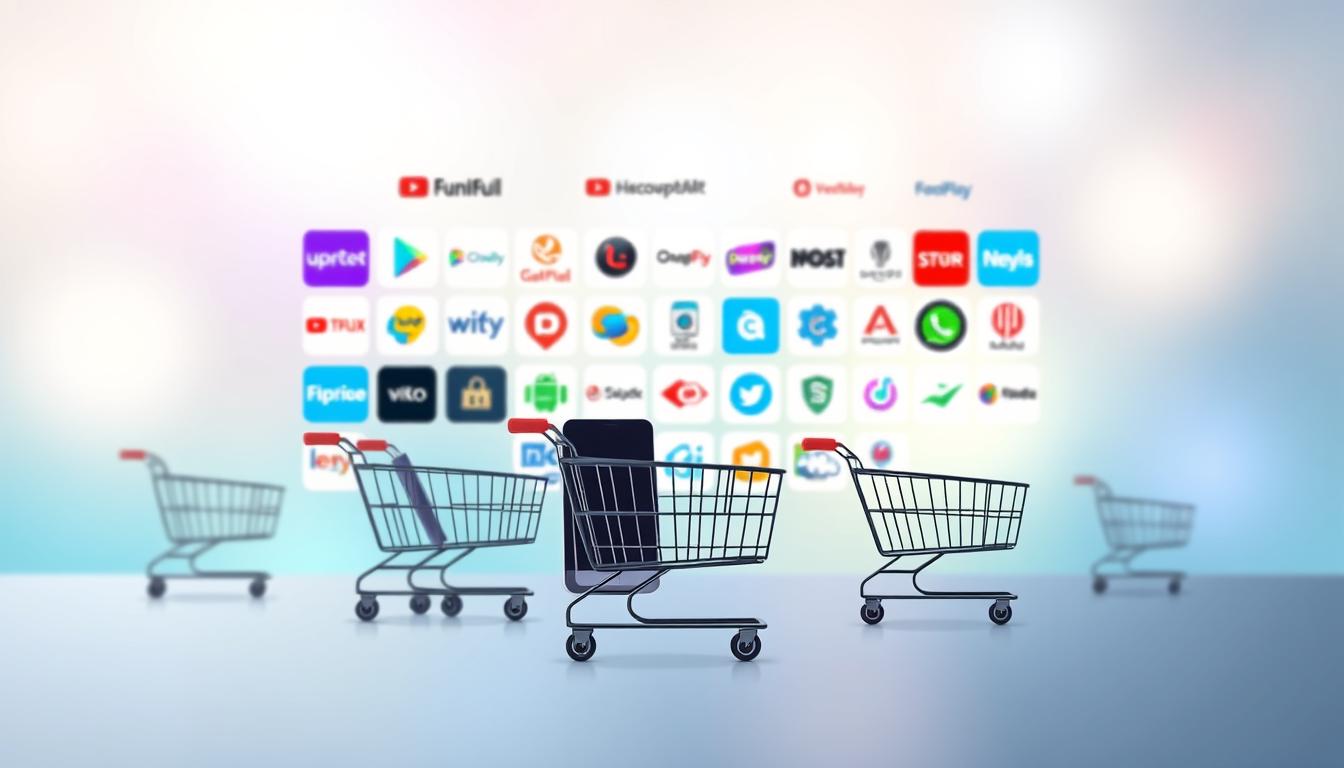 A vibrant, minimalist illustration of e-commerce platforms. In the foreground, a collection of sleek, stylized online shopping carts and mobile devices, representing the versatility of modern e-commerce. The middle ground features a grid of bold, colorful platform logos, from well-known names to emerging players. The background is a softly blurred gradient, creating a sense of depth and emphasizing the focus on the key e-commerce elements. The overall composition conveys a sense of technological sophistication, accessibility, and the vast opportunities available for selling products online.