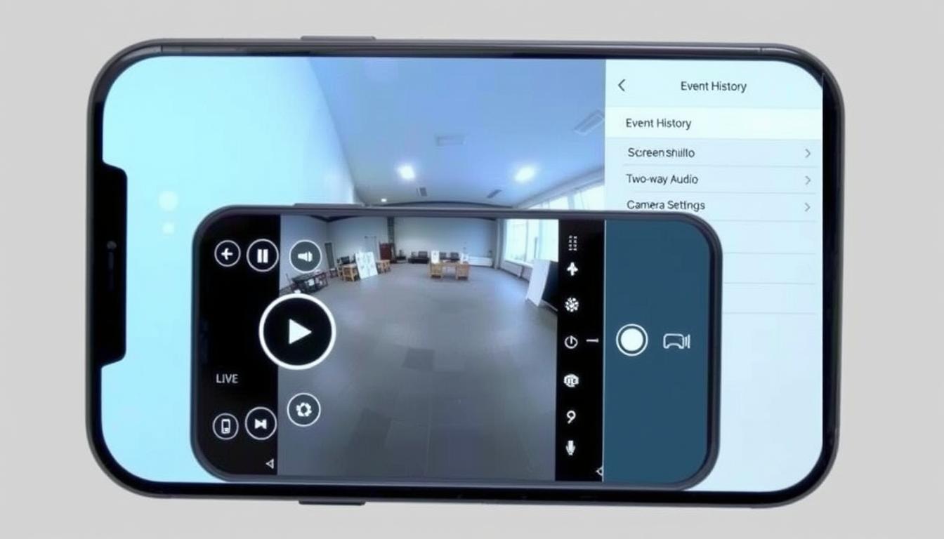 واجهة تطبيق كاميرا مراقبة لاسلكية 4K تعرض المميزات المختلفة
