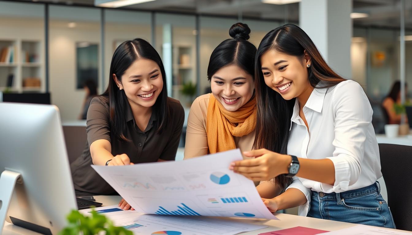 Filipino People Looking happy in an office working looki