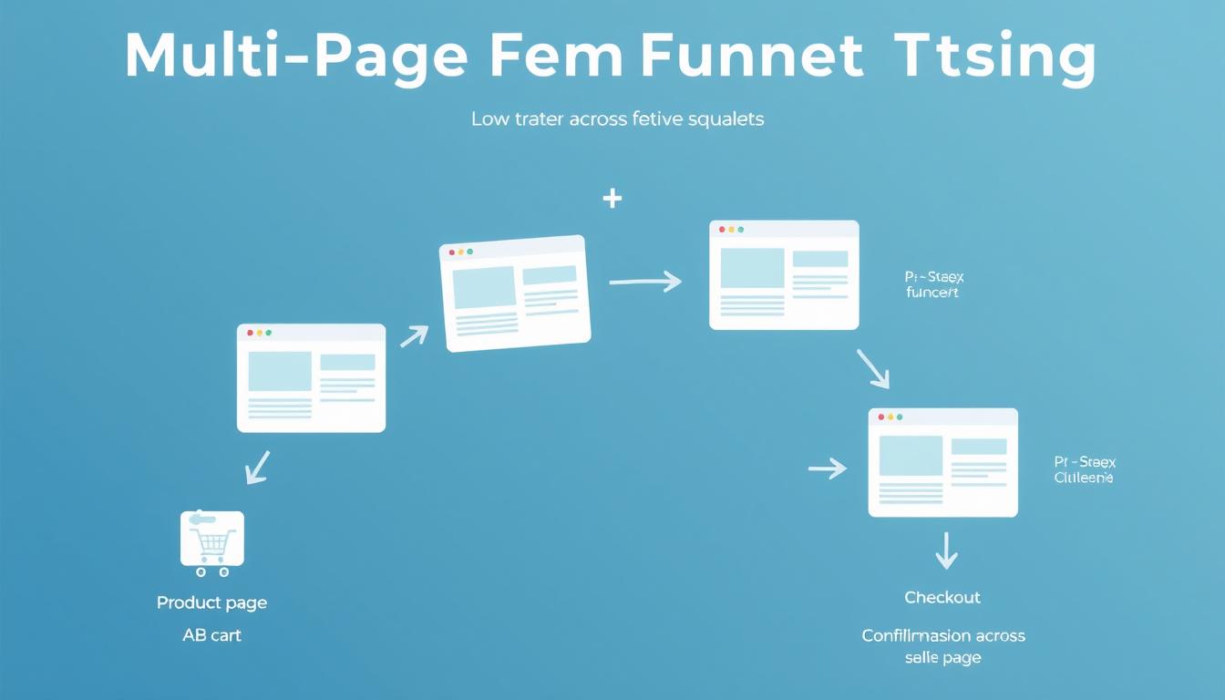 Multi-page funnel testing diagram showing tests across a conversion path