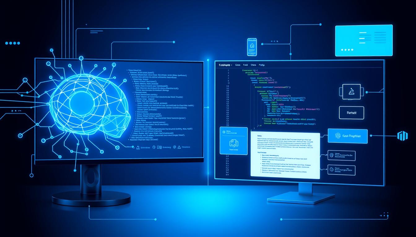 AI-powered web development showing code generation and intelligent features