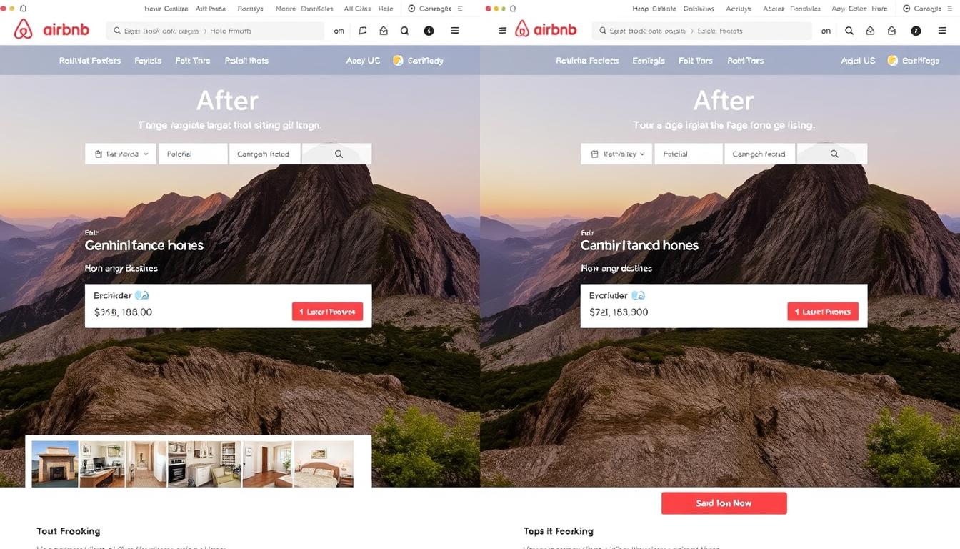 Airbnb's UI/UX design transformation showing before and after of their listing page