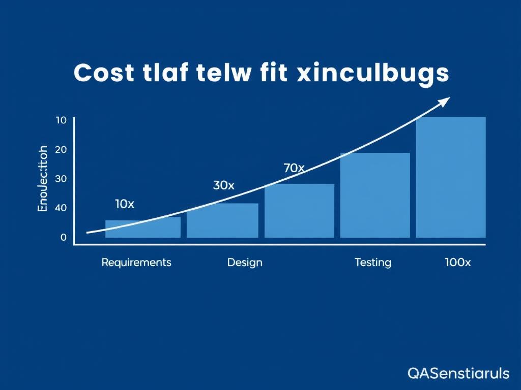 Graph showing the increasing cost of fixing bugs at different stages of development