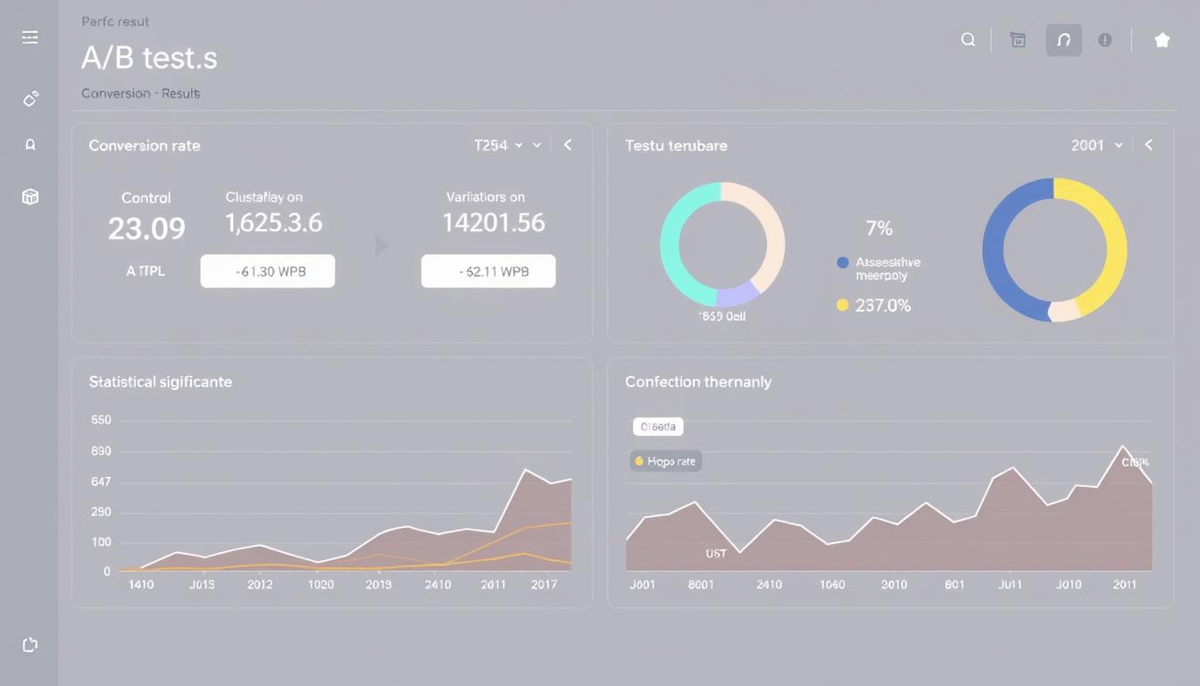 A/B testing development results dashboard showing performance metrics and statistical significance