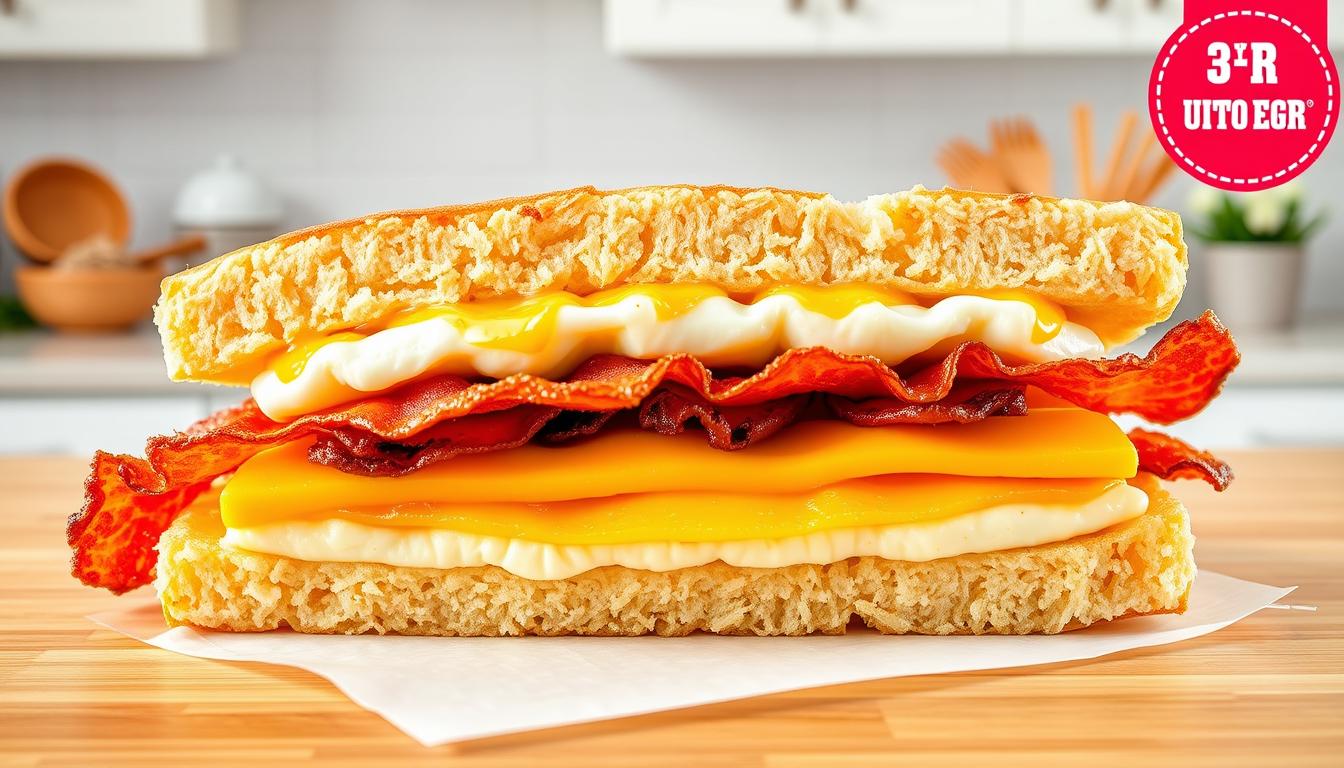 Generate an image of a freezer breakfast sandwich