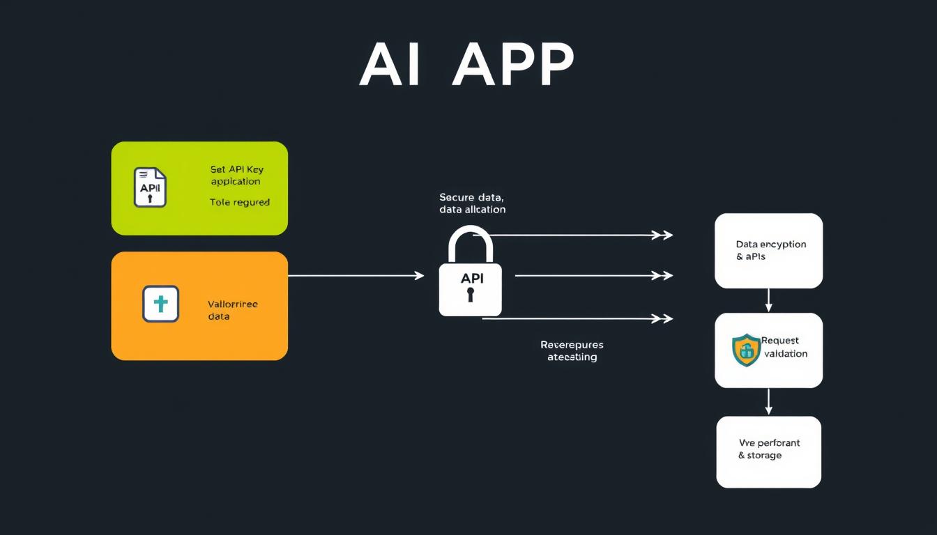 Security diagram for AI API integration showing data protection and authentication flow