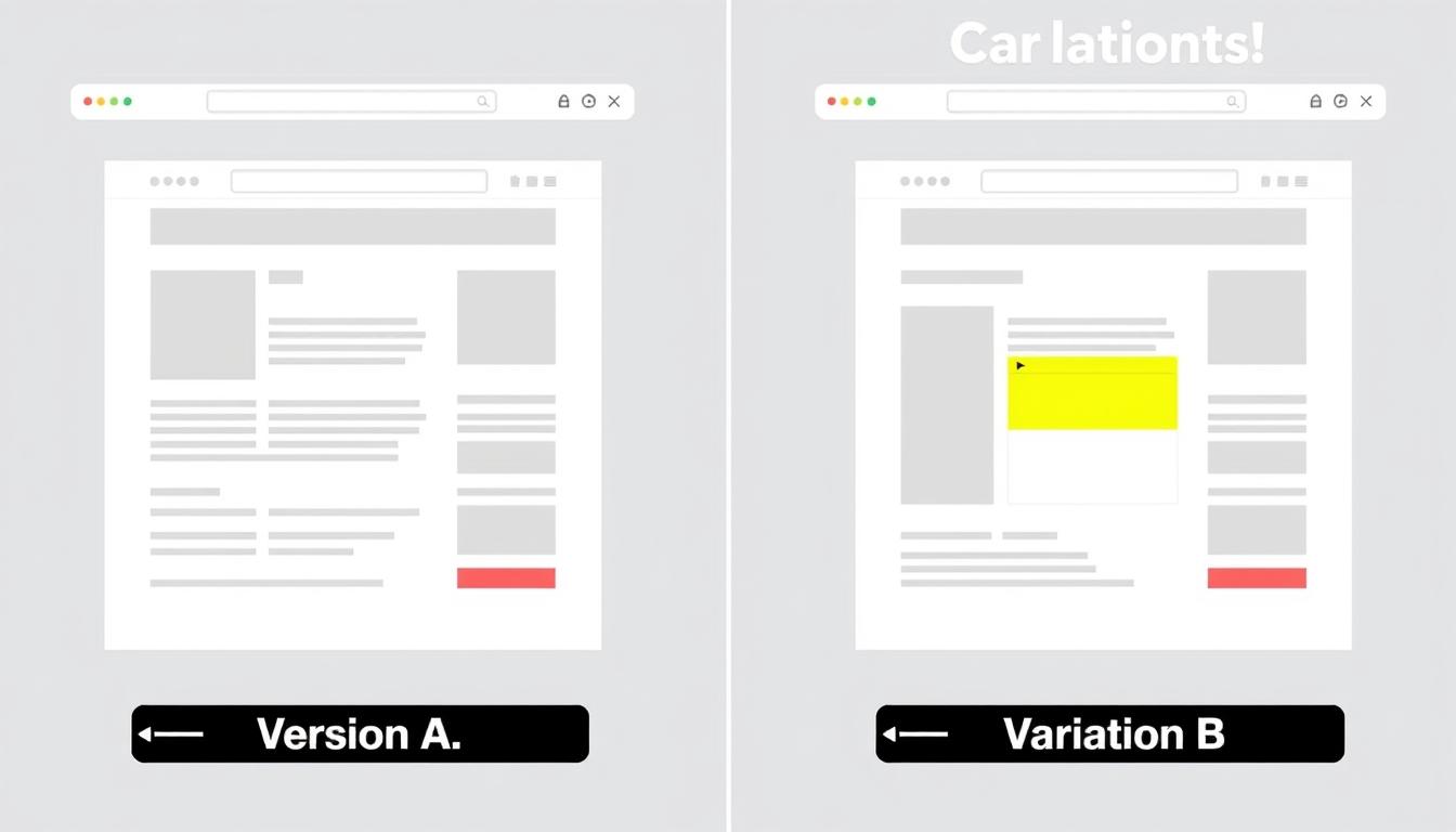 A/B testing development variations showing original and modified versions of a webpage