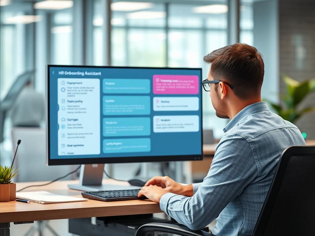 HR onboarding AI agent helping a new employee complete paperwork and learn company policies