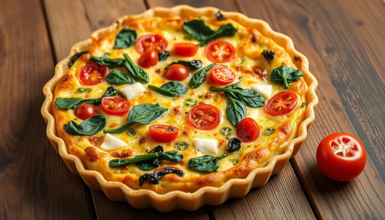 Image of a delicious crustless quiche with various fillings