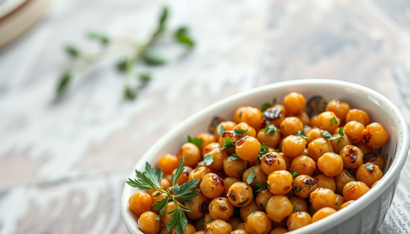 Image of roasted chickpeas seasoned with herbs