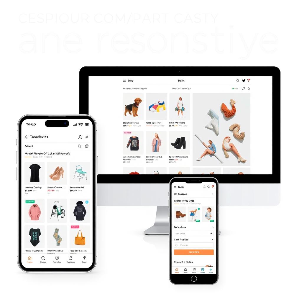 Mobile and desktop views of a responsive e-commerce application with modular components