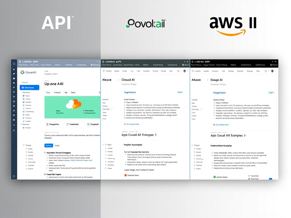 Comparison of different AI APIs showing their interfaces and capabilities for integrating into web applications