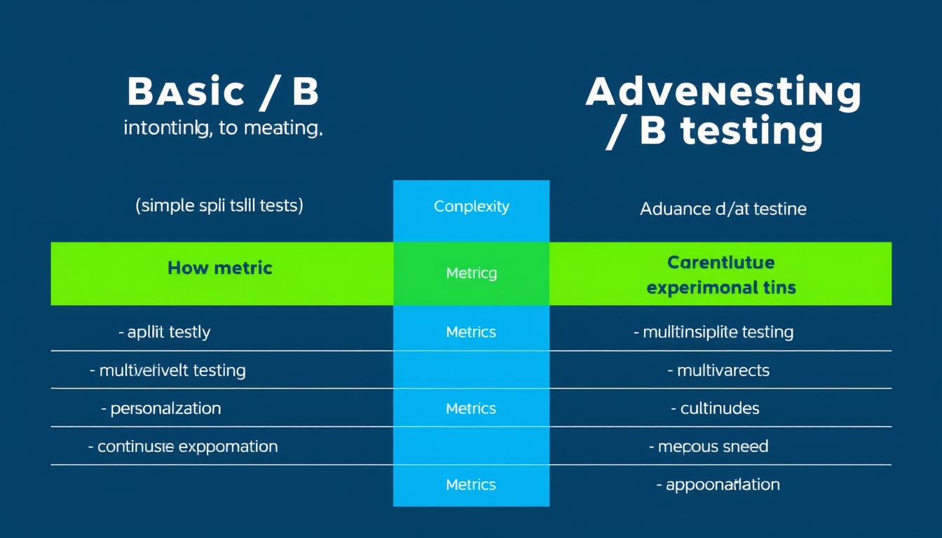 Comparison chart showing basic A/B testing vs advanced A/B testing strategies with multivariate and personalization approaches