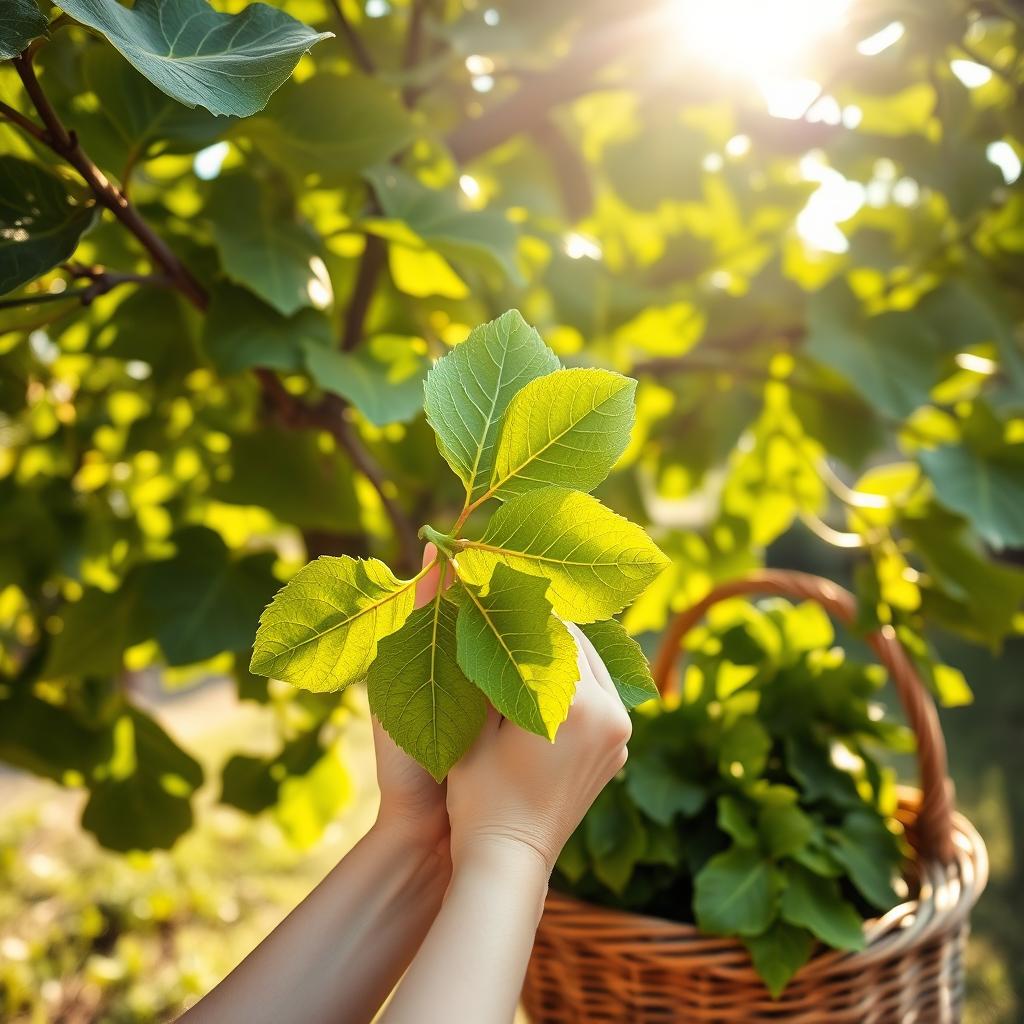cueillette feuilles de figuier