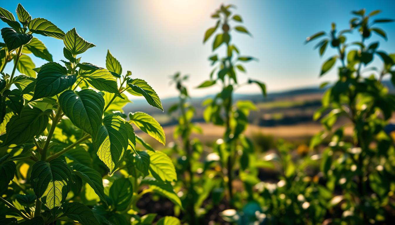 sunlight watering basil pepper plants