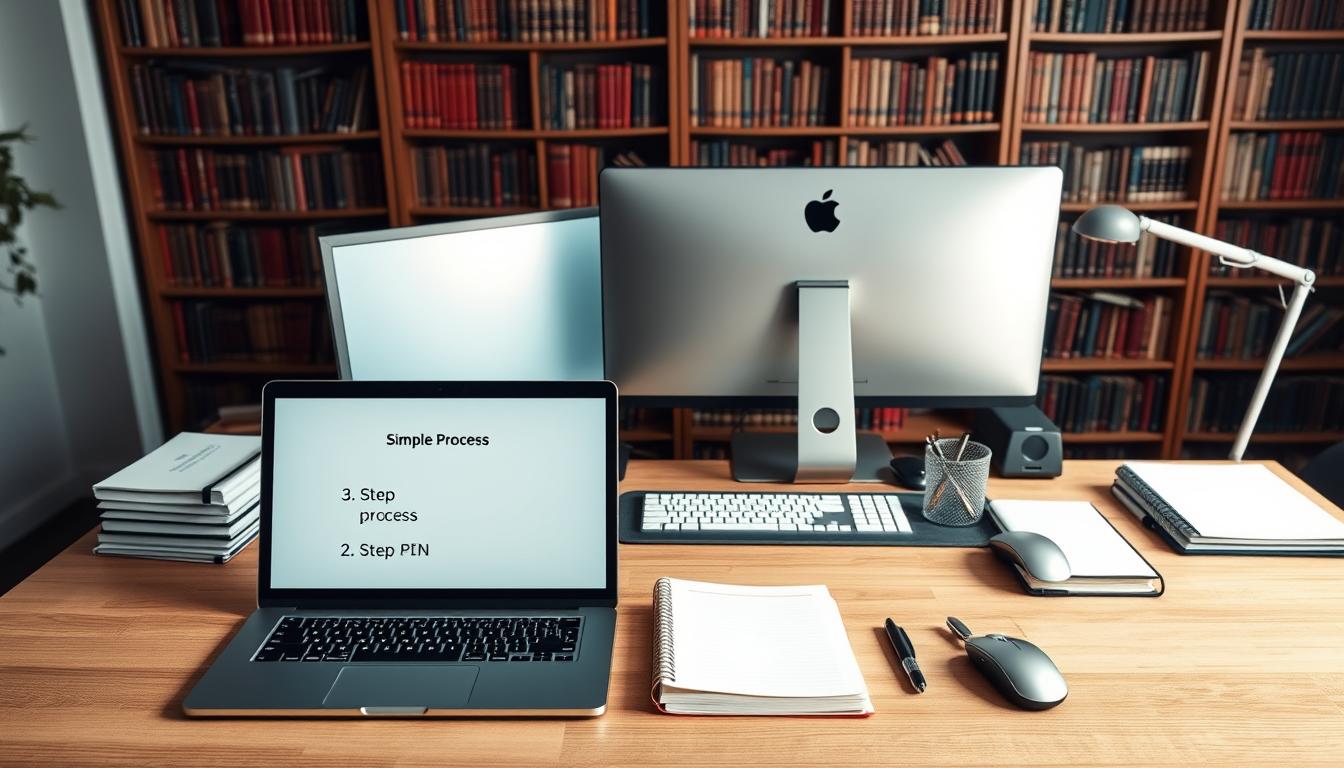 A well-lit, high-angle shot of a desk setup showcasing the steps to create a private blog network (PBN). In the foreground, an open laptop displays a simple 3-step process diagram. On the desk, arrange neatly stacked notebooks, a pen holder, and a few carefully selected office supplies. The middle ground features a professional-looking desktop computer, a pristine monitor, and a sleek wireless mouse and keyboard. In the background, a large bookshelf filled with carefully organized volumes creates a sense of authority and expertise. The overall scene conveys a methodical, step-by-step approach to leveraging PBN services for powerful SEO results.