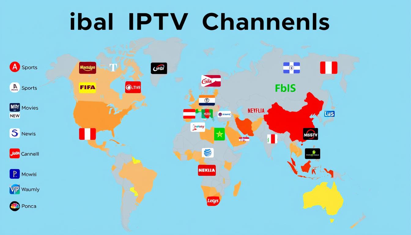 Weltweite IPTV-Sender in verschiedenen Kategorien wie Sport, Filme und Nachrichten