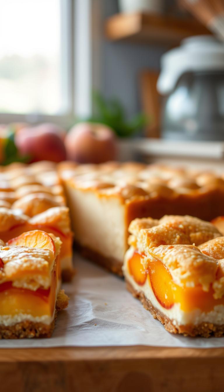 Peach Cobbler Cheesecake Bars