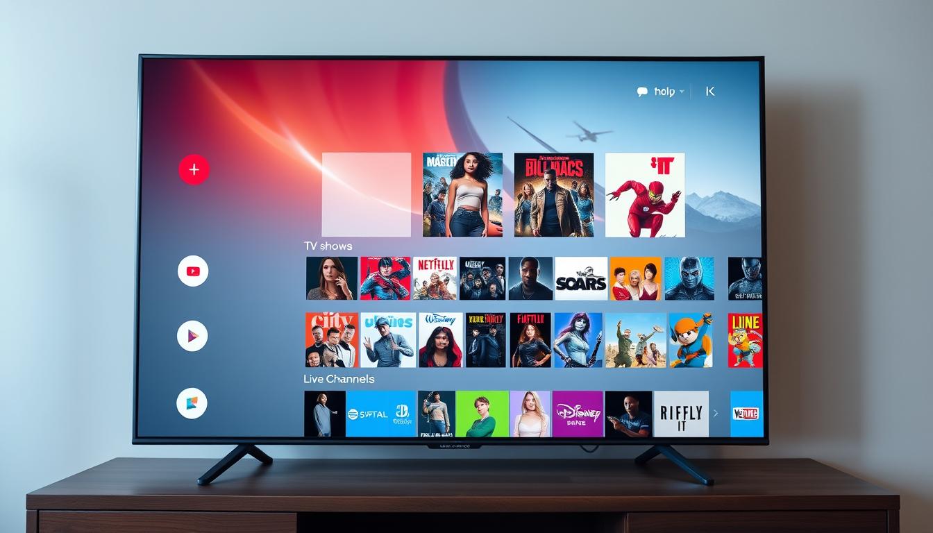A sleek, modern IPTV service interface displayed on a large 4K television screen. The foreground showcases a clean, minimalist design with bold typography and intuitive icons for navigating various content categories like movies, TV shows, live channels, and more. The middle ground features a curated selection of popular titles, with vibrant, high-resolution thumbnails that invite the viewer to explore further. In the background, a soft, ethereal lighting creates a warm and inviting atmosphere, while subtle visual effects, such as a subtle film grain or depth of field, add a touch of cinematic elegance. The overall scene conveys the seamless, user-friendly experience of a top-tier IPTV service that provides access to a vast library of entertainment options.