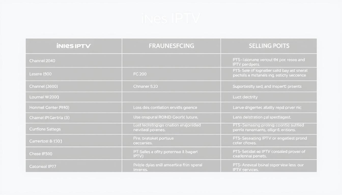A sleek, minimalist comparison chart showcasing the key features and offerings of Ines IPTV alongside two other prominent Romanian IPTV providers. The chart is set against a clean, muted background, with subtle grid lines and icons providing visual structure. The three service providers are displayed side-by-side, with their logos, channel counts, pricing, and unique selling points highlighted in a clear, easy-to-digest format. The overall aesthetic is professional, sophisticated, and designed to help the viewer quickly assess the relative strengths and differences between the IPTV options. Careful attention is paid to layout, typography, and color palette to create a visually striking yet informative comparison.