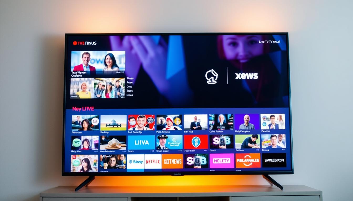 A vibrant live TV screen, showcasing a diverse array of programs and channels. The display is crisp and vibrant, with a wide range of content visible, from news and entertainment to sports and educational programming. The screen is set against a clean, minimalist background, allowing the content to take center stage. Warm, diffused lighting illuminates the screen, creating a welcoming and inviting atmosphere. The overall scene conveys a sense of accessibility and the ability to access a wide range of live TV content without the need for a traditional subscription service.