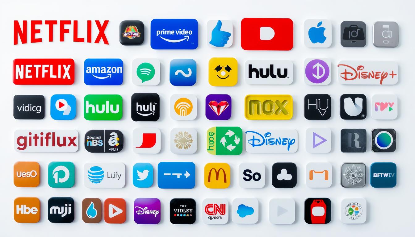 A well-lit, high-resolution image of various popular international streaming app icons and logos, including Netflix, Amazon Prime Video, Hulu, Disney+, HBO Max, and others, arranged in a visually appealing grid or mosaic pattern against a clean, minimalist background. The icons should be crisp, colorful, and representative of the diverse range of global streaming services available. The overall composition should convey a sense of the expansive international content and entertainment options accessible through these apps.