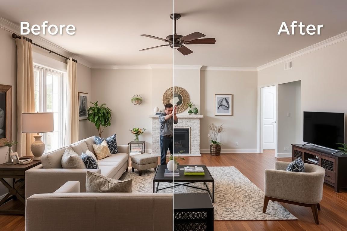 Home staging professional preparing property for sale