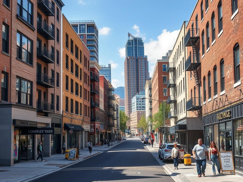Revitalized neighborhood in an Opportunity Zone showing new development