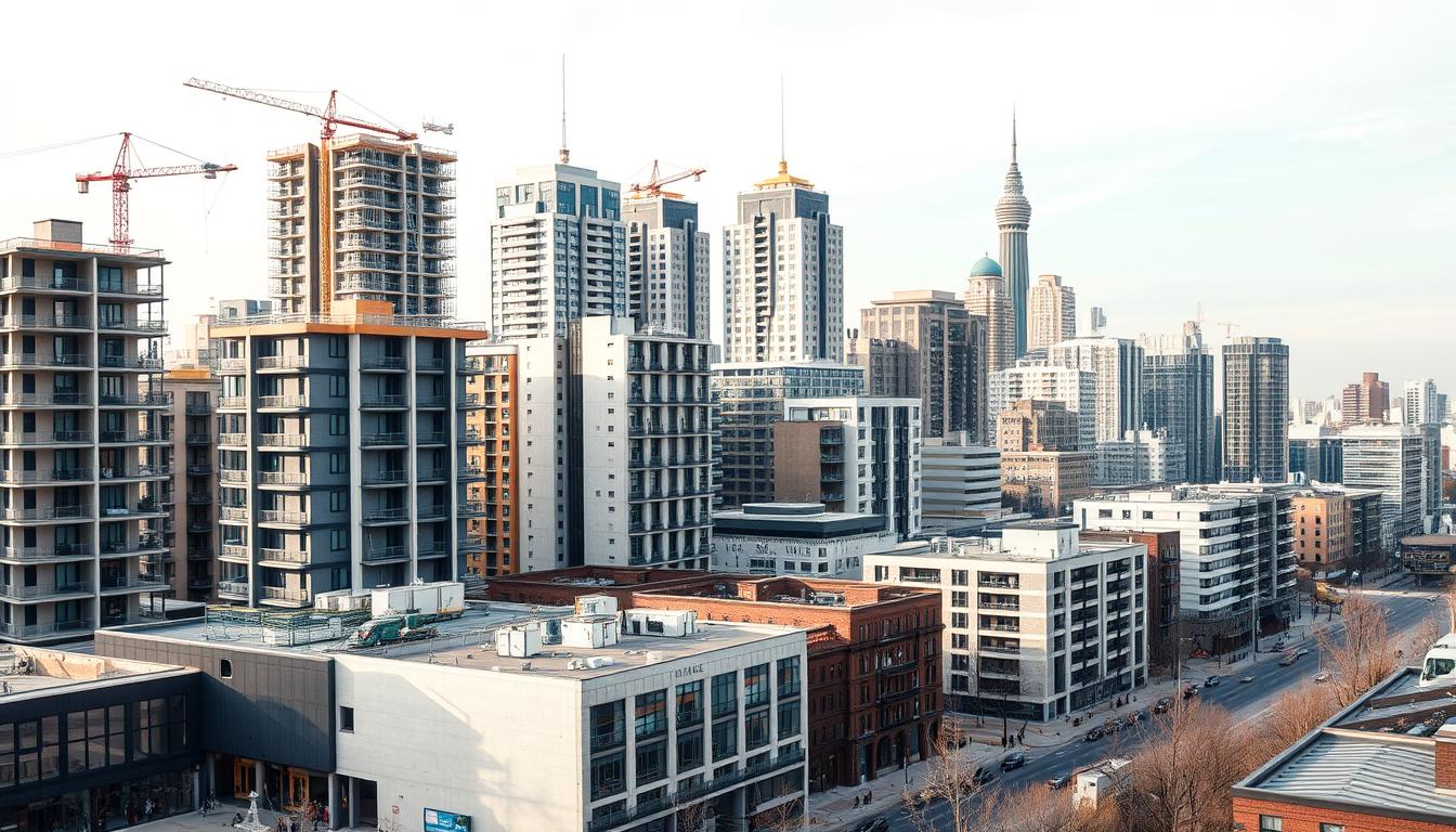 Modern urban skyline showing real estate development trends in 2024