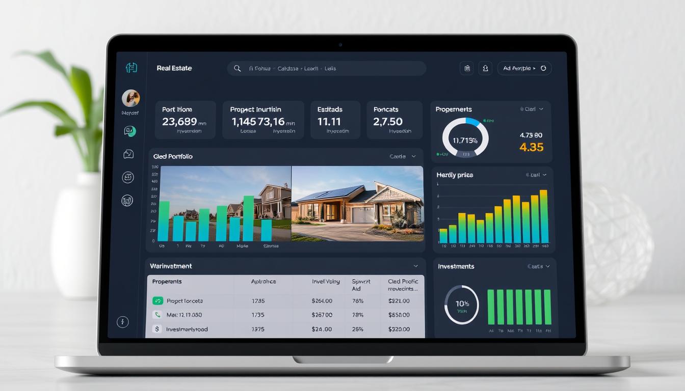 Digital interface showing real estate investment platform with property portfolio