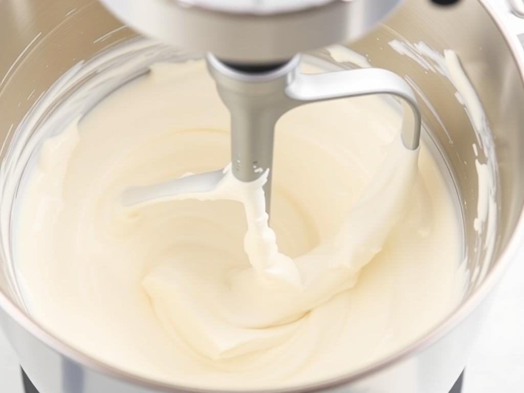 Cream filling being whipped in a stand mixer until fluffy