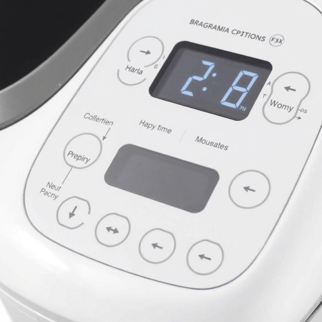 Painel de controle de uma panificadora mostrando diferentes programas