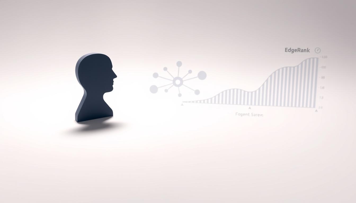 An intricate illustration depicting the essential elements of Facebook's EdgeRank algorithm. Situated on a minimalist white background, three interconnected components come into focus. In the foreground, a stylized human profile icon representing the user, casting a subtle shadow. In the middle ground, a series of interconnected nodes symbolizing the complex web of interactions, with varying degrees of brightness and size. In the background, a sleek graph visualization charting the EdgeRank score, its contours and gradients conveying the nuanced nature of content prioritization. Captured with a Sony A7R IV, 70mm lens, polarized filter, the image is sharply defined, with a clean, modern aesthetic that aligns with the technical subject matter.