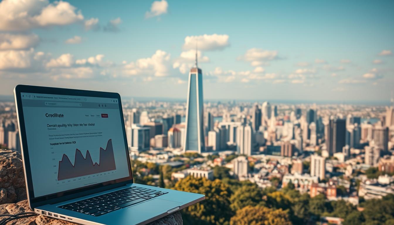 A vibrant landscape showcasing the interconnectedness of domain popularity and search engine optimization. In the foreground, a sleek, modern website interface with clean typography and intuitive navigation, symbolizing the importance of a strong digital presence. In the middle ground, a towering graph charting the rise of domain popularity, its peaks and valleys mirroring the complexities of SEO. In the background, a sprawling cityscape, its skyscrapers and infrastructure representing the vast, ever-evolving digital landscape that businesses must navigate. The scene is captured with a Sony A7R IV 70mm lens, the polarized filter enhancing the depth and clarity of the image, creating a sense of sharply defined, focused reality. The overall mood is one of dynamism, innovation, and the pivotal role that domain popularity plays in the pursuit of successful search engine optimization.