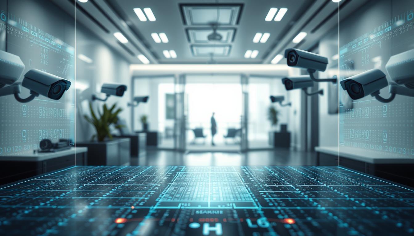 A well-lit and sharply focused scene depicting an intricate security system designed to protect against fraudulent business listings. In the foreground, a holographic security grid scans and verifies the authenticity of a company's details. In the middle ground, a series of high-resolution surveillance cameras monitor the entry points, capturing clear images of anyone attempting to tamper with the system. The background features a sleek, modern office setting with clean lines and minimalist decor, conveying a sense of professionalism and trustworthiness. The overall mood is one of technological sophistication and unwavering security, ensuring the integrity of the business directory.
